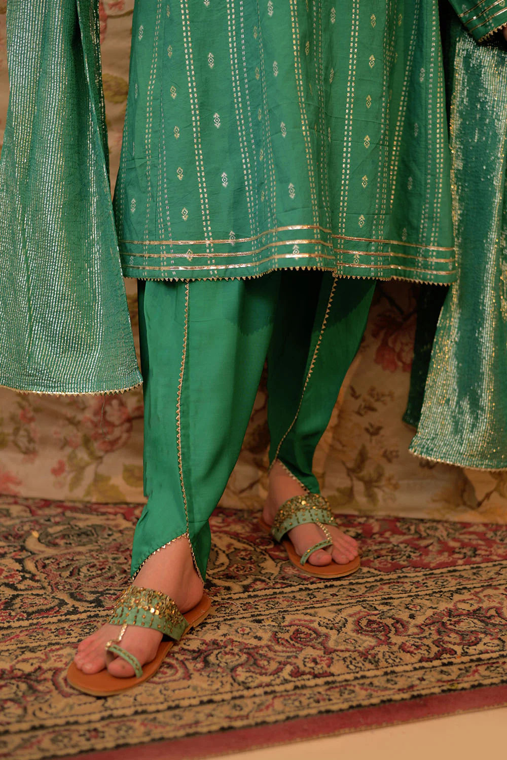 GBD-02891 | Turquoise Green & Gold | Casual Plus 3 Piece Suit | Viscose Cotton Filament Jacquard