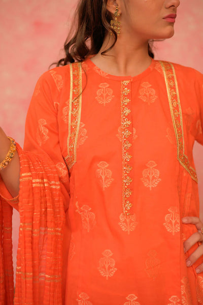 GBD-02874 |Orange & Gold | Casual Plus 3 Piece Suit | Cotton Jacquard