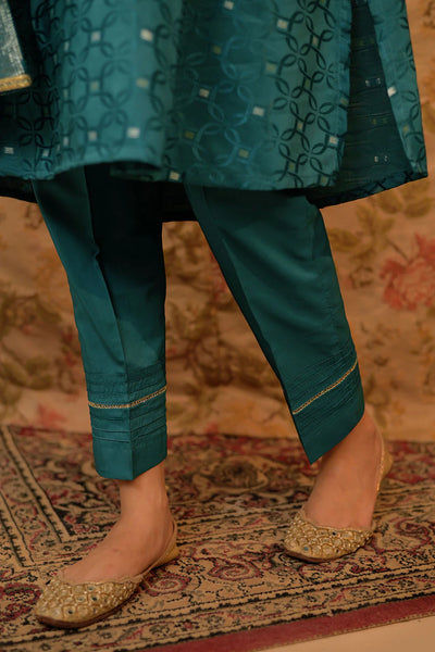 GBD-02864 | Turquoise Blue & Gold | Casual Plus 3 Piece Suit | Cotton Viscose Filament Jacquard