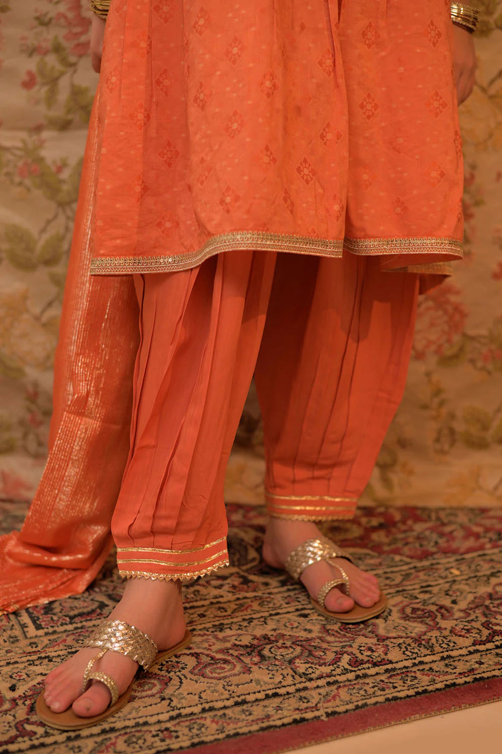 GBD-02890 | Orange & Gold | Casual Plus 3 Piece Suit | Viscose Cotton Filament Jacquard