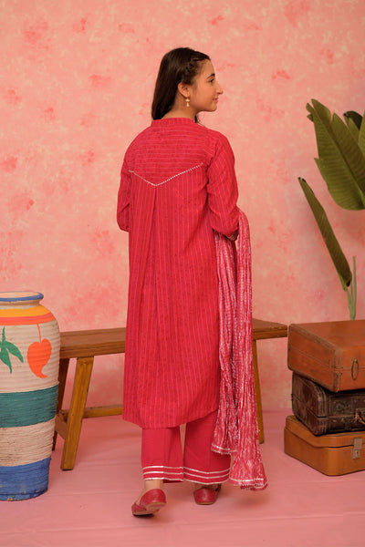 GBD-02865 | Shocking Pink & Silver | Casual Plus 3 Piece Suit | Cotton Viscose Filament Jacquard