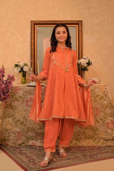 GBD-02890 | Orange & Gold | Casual Plus 3 Piece Suit | Viscose Cotton Filament Jacquard