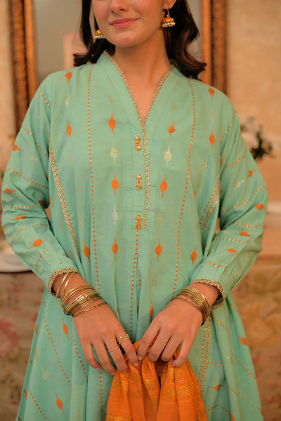 GBD-02932 | Sea Green & Multicolor | Casual Plus 3 Piece Suit | Cotton Jacquard