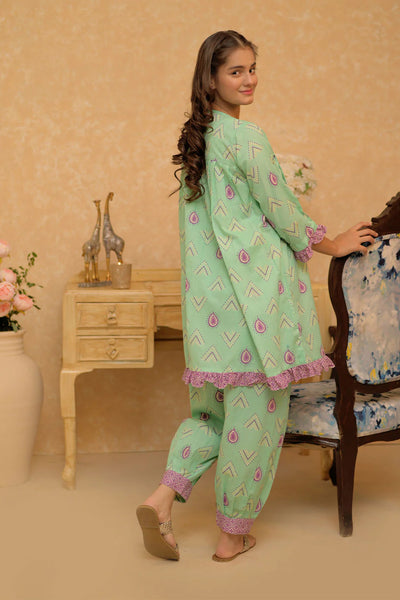 GAC-02818 | Light Green & Multicolor | Casual 2 Piece Suit | Cotton Dobby Print