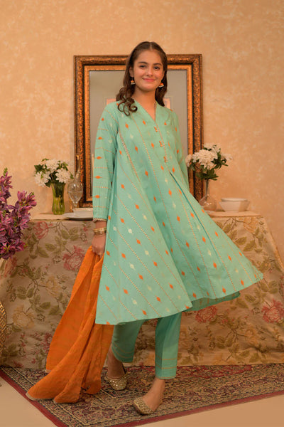 GBD-02932 | Sea Green & Multicolor | Casual Plus 3 Piece Suit | Cotton Jacquard