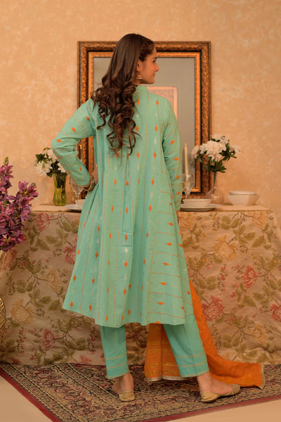 GBD-02932 | Sea Green & Multicolor | Casual Plus 3 Piece Suit | Cotton Jacquard