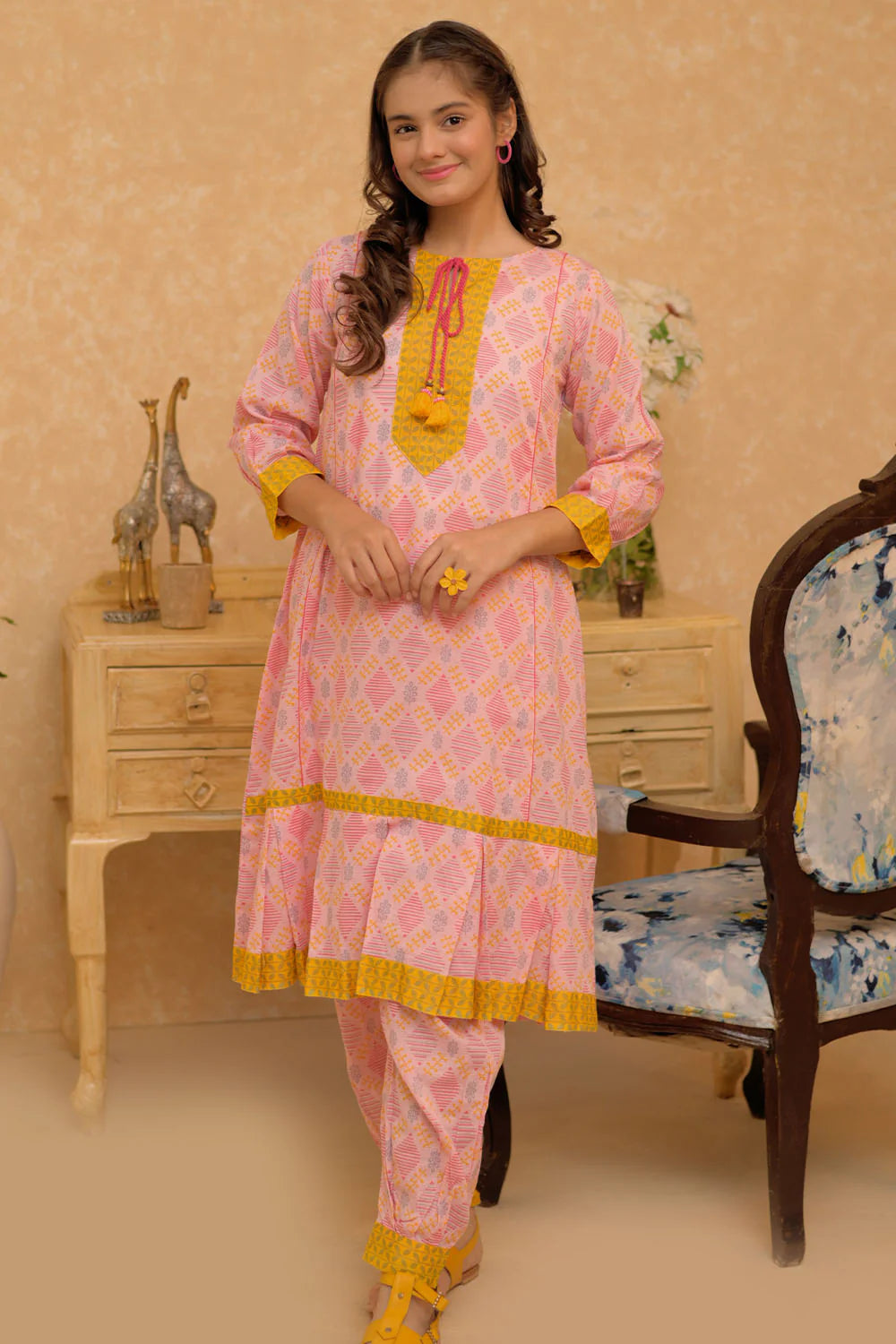 GAC-02808 | Pink & Multicolor | Casual 2 Piece Suit | Cotton Dobby Self