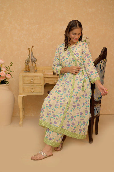 GAC-02807 | Cream & Multicolor | Casual 2 Piece Suit | Cotton Dobby Self