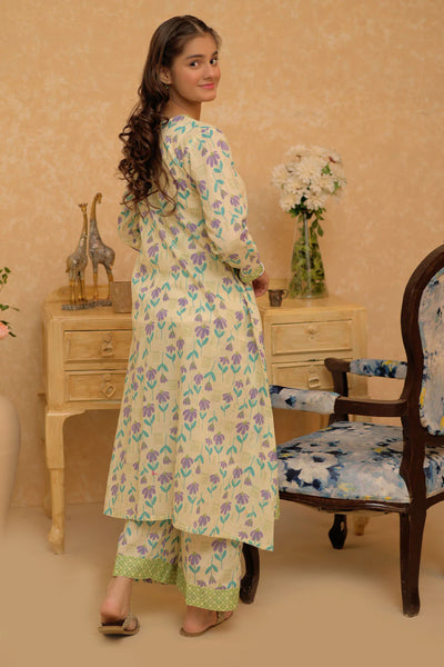 GAC-02807 | Cream & Multicolor | Casual 2 Piece Suit | Cotton Dobby Self