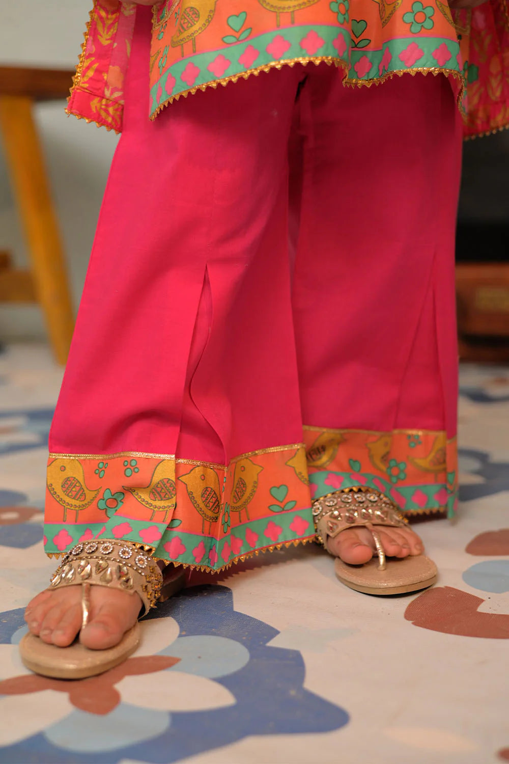 KBD-02921 | Shocking Pink & Multicolor | Casual Plus 3 Piece Suit | Cotton Lawn Gold Printed