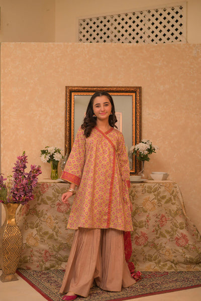 GBD-02940 | Beige & Multicolor | Casual Plus 3 Piece Suit | Cotton Gold Printed