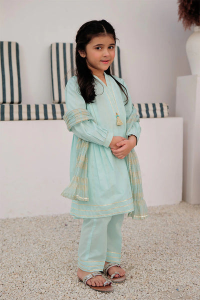 KBD-02970 | Light Sea Green & Gold | Casual 3 Piece Suit | Cotton Dobby