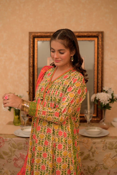 GBD-02954 | Fawn & Multicolor | Casual Plus 3 Piece Suit | Cotton Lawn Gold Printed