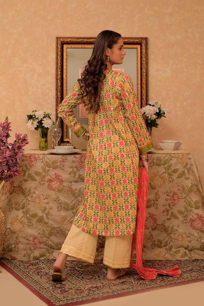 GBD-02954 | Fawn & Multicolor | Casual Plus 3 Piece Suit | Cotton Lawn Gold Printed