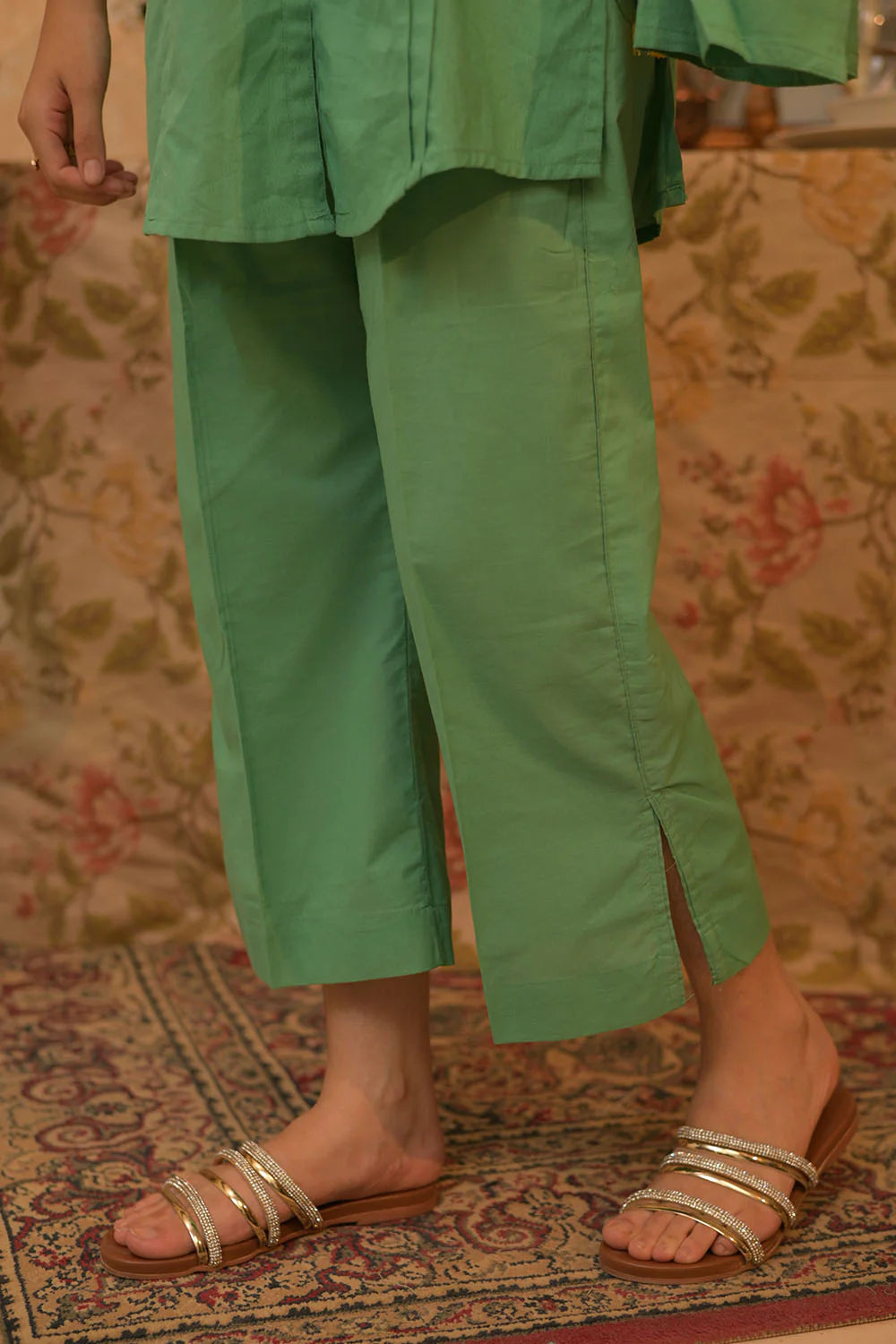 GAD-02796 | Green | Casual 3 Piece Suit | Cotton Dobby Self