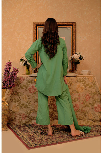 GAD-02796 | Green | Casual 3 Piece Suit | Cotton Dobby Self