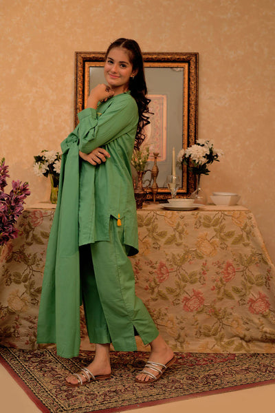 GAD-02796 | Green | Casual 3 Piece Suit | Cotton Dobby Self