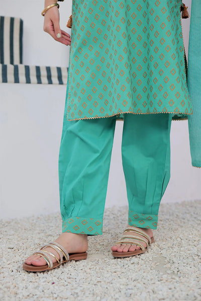 GAD-02928 | Sea Green & Orange | Casual 3 Piece Suit | Cotton Jacquard