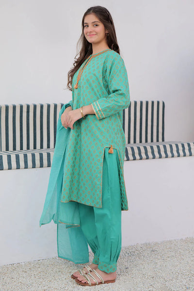 GAD-02928 | Sea Green & Orange | Casual 3 Piece Suit | Cotton Jacquard