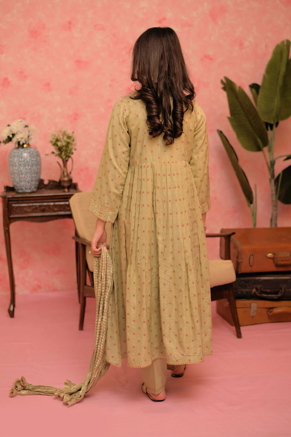 GBD-02889 | Green & Multicolor | Casual Plus 3 Piece Suit | Viscose Cotton Filament Jacquard