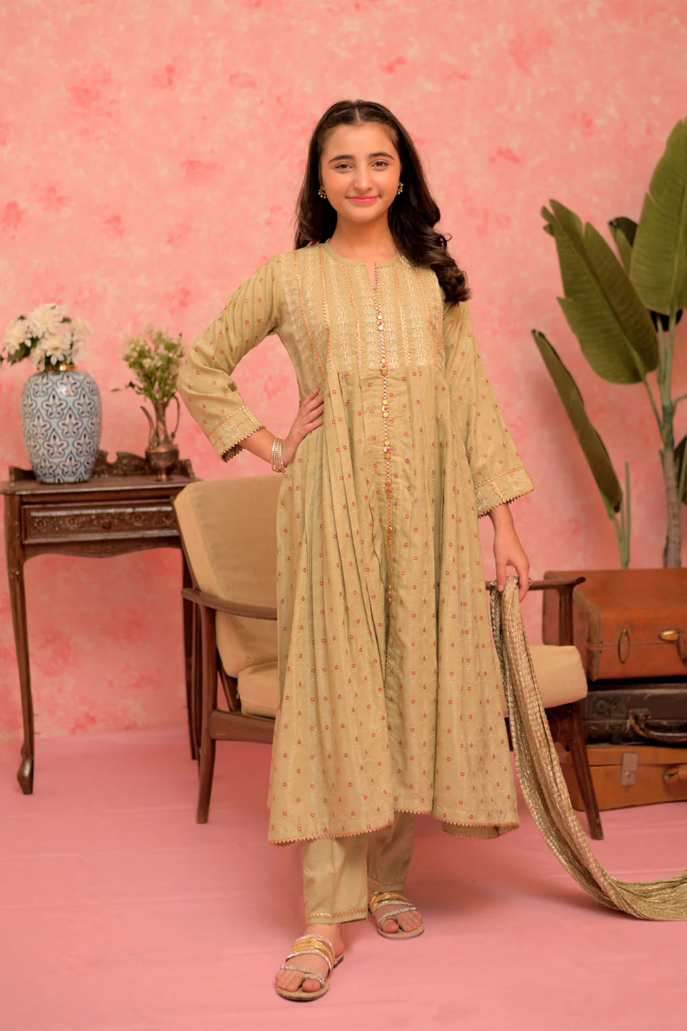 GBD-02889 | Green & Multicolor | Casual Plus 3 Piece Suit | Viscose Cotton Filament Jacquard