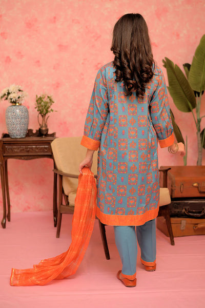 GBD-02884 | Blue & Multicolor | Casual Plus 3 Piece Suit | Cotton Lawn Gold Print