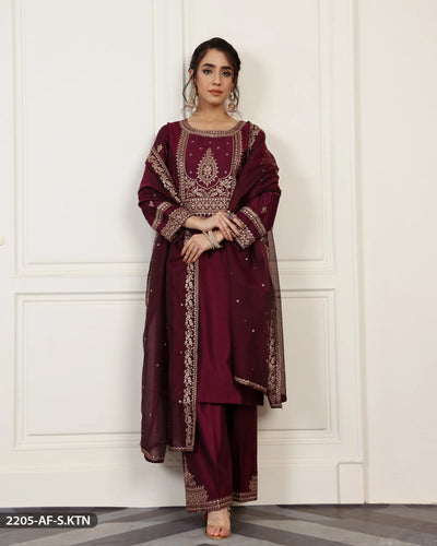 Embroidered Chambray Katan Suit | 2205-AF-S.KTN