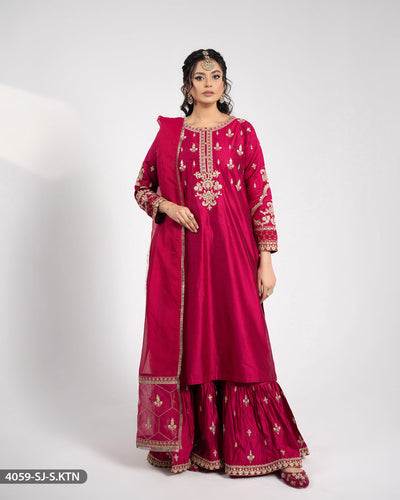 Embroidered Chambray Katan Suit | 4059-SJ-S.KTN