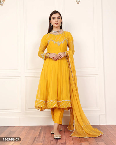 3 Piece Embroidered Chiffon Frock | 9565-IG-CF