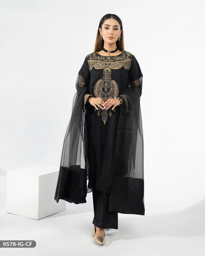 3 Piece Embroidered Chiffon Suit | 9578-IG-CF