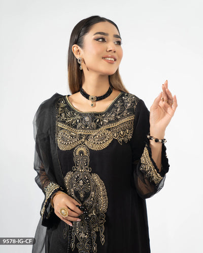 3 Piece Embroidered Chiffon Suit | 9578-IG-CF