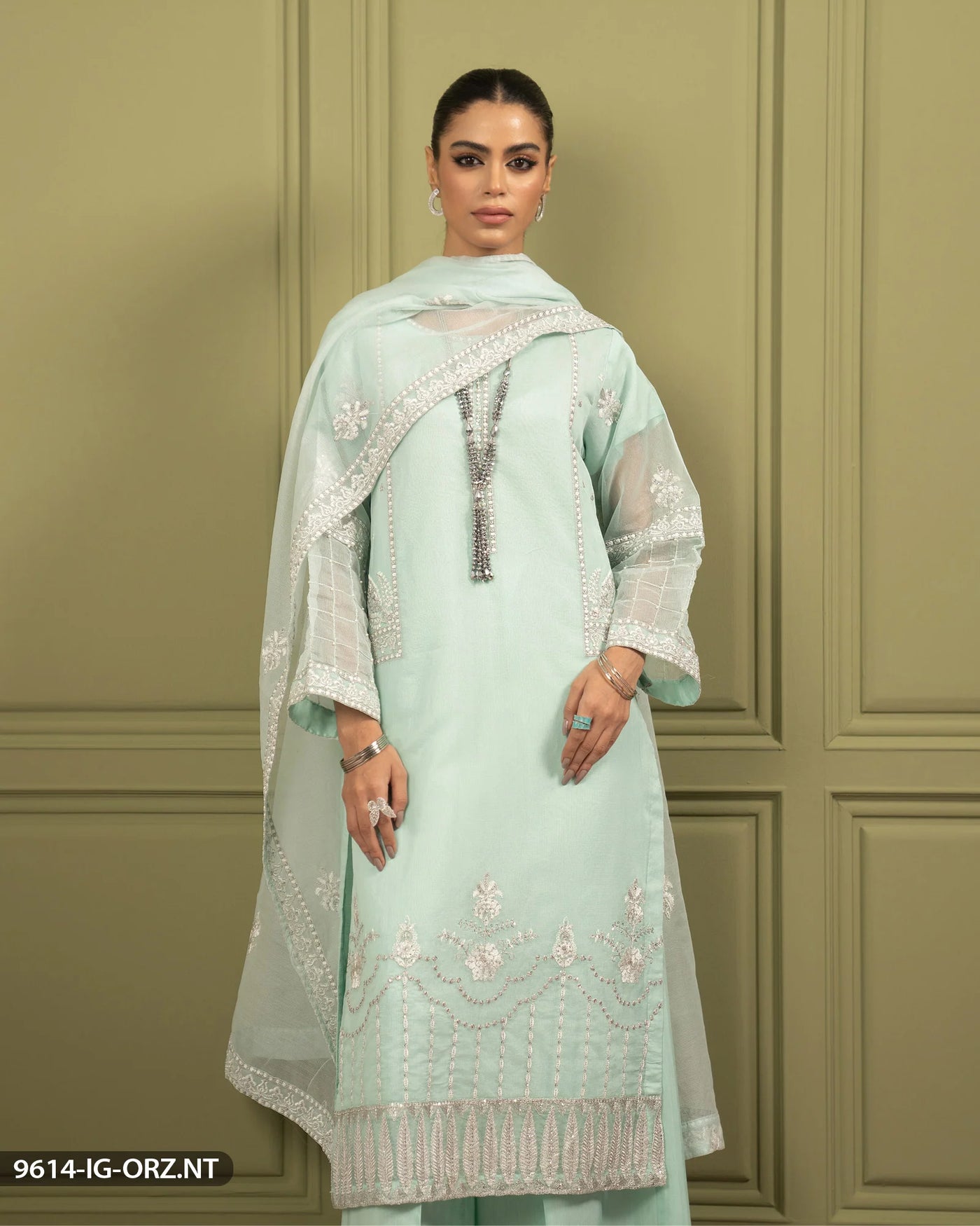 Embroidered Organza Net Suit | 9614-IG-ORZ