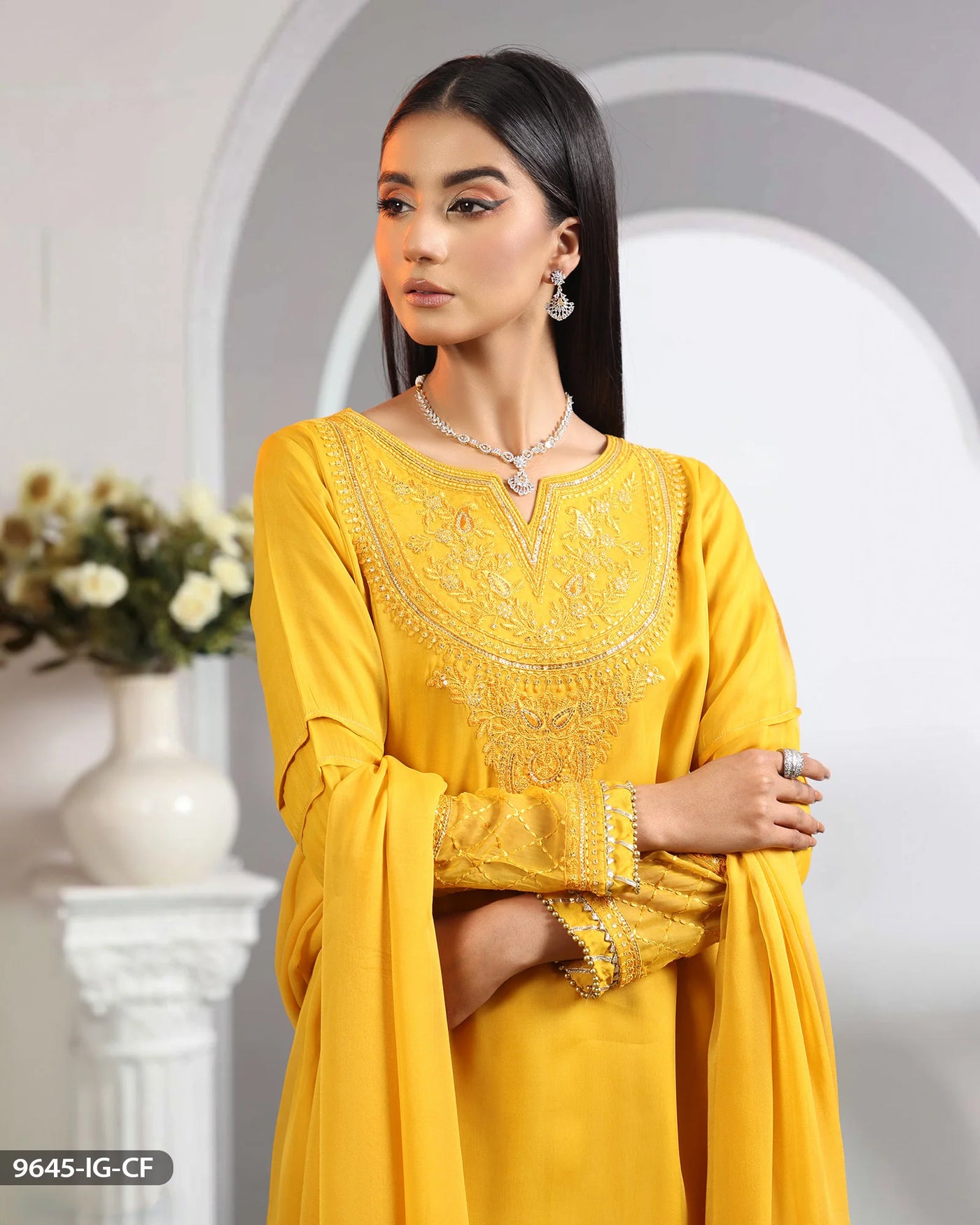 Embroidered Chiffon Suit | 9645-IG-CF