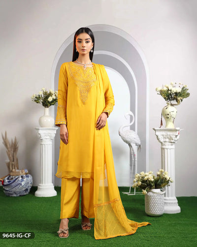 Embroidered Chiffon Suit | 9645-IG-CF