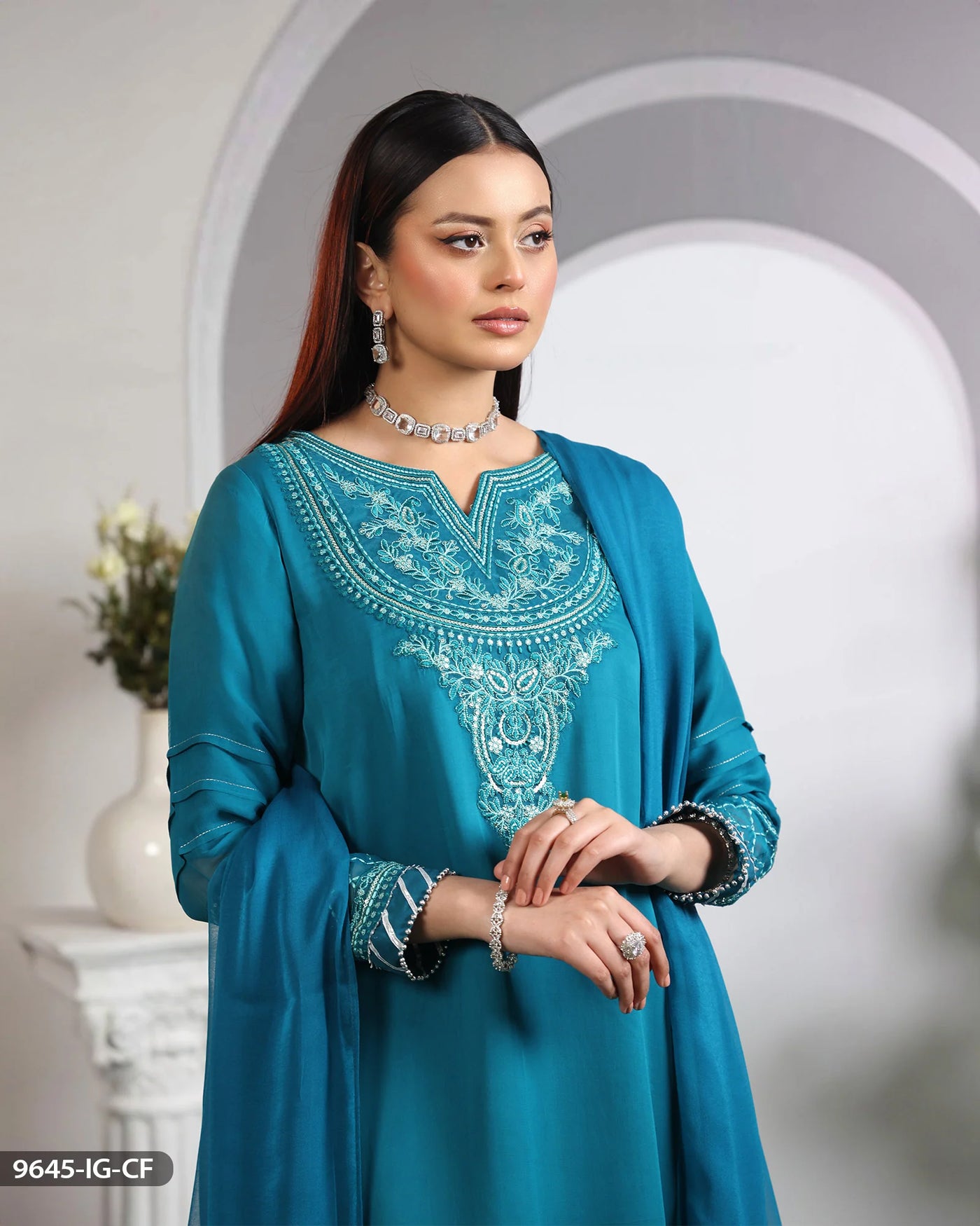 Embroidered Chiffon Suit | 9645-IG-CF