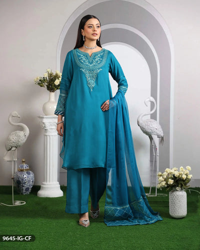 Embroidered Chiffon Suit | 9645-IG-CF