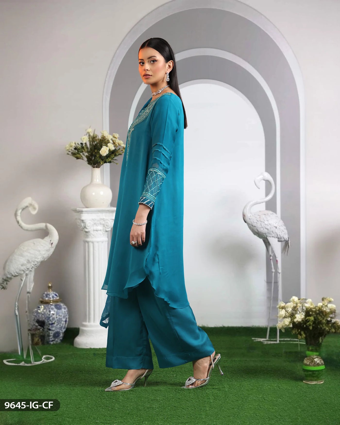 Embroidered Chiffon Suit | 9645-IG-CF