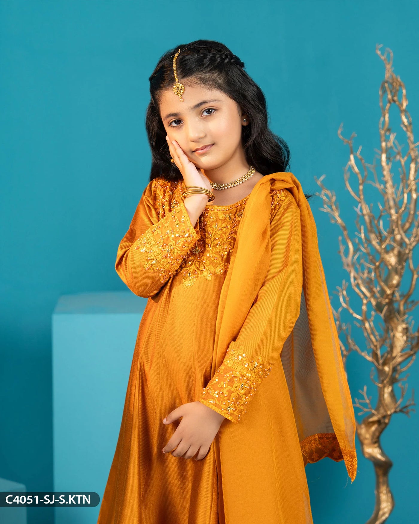 Kids 3 Piece Chambray Katan Embroidered Suit | 4051-SJ-S.KTN