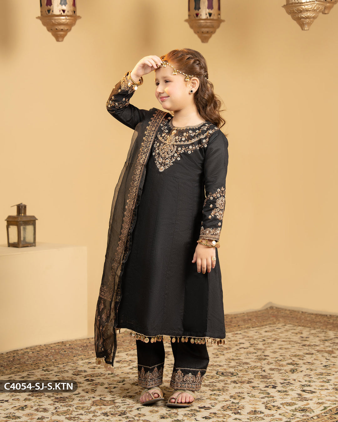 Kids 3 Piece Embroidered Suit | 4054-SJ-S.KTN