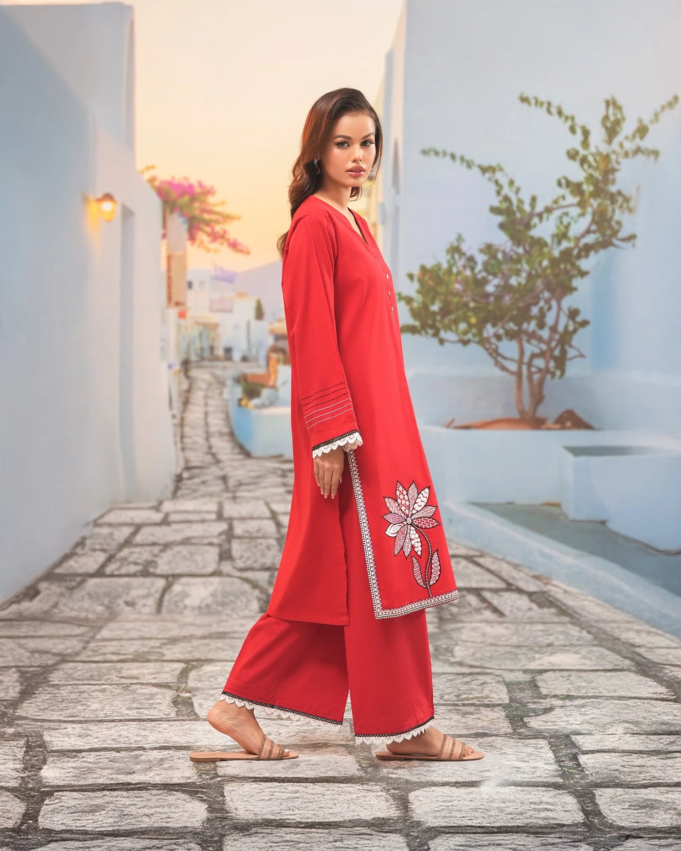 2-Piece Ready-to-Wear Cross Slub Cotton Suit | 17204-IG-C.S.CT