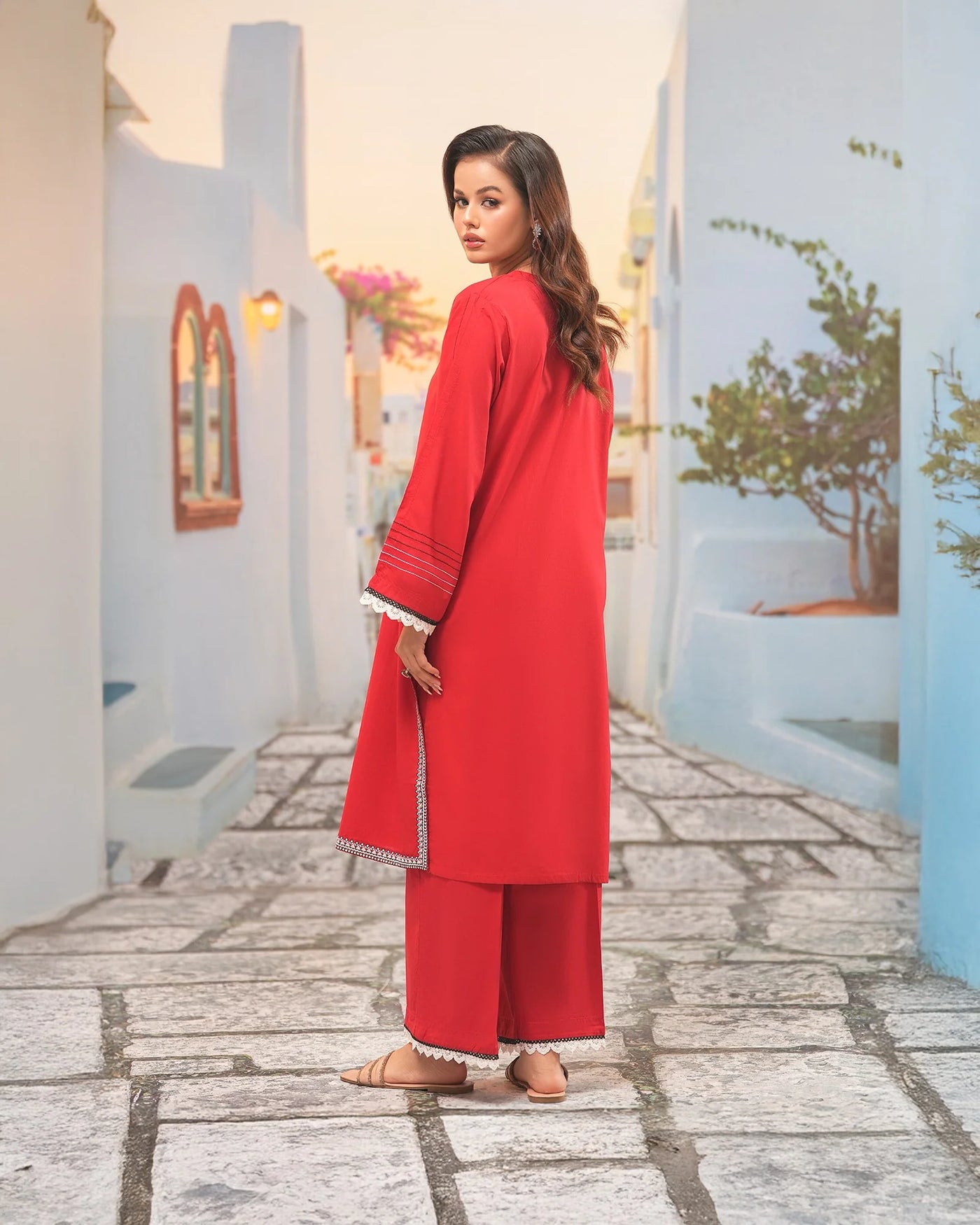 2-Piece Ready-to-Wear Cross Slub Cotton Suit | 17204-IG-C.S.CT