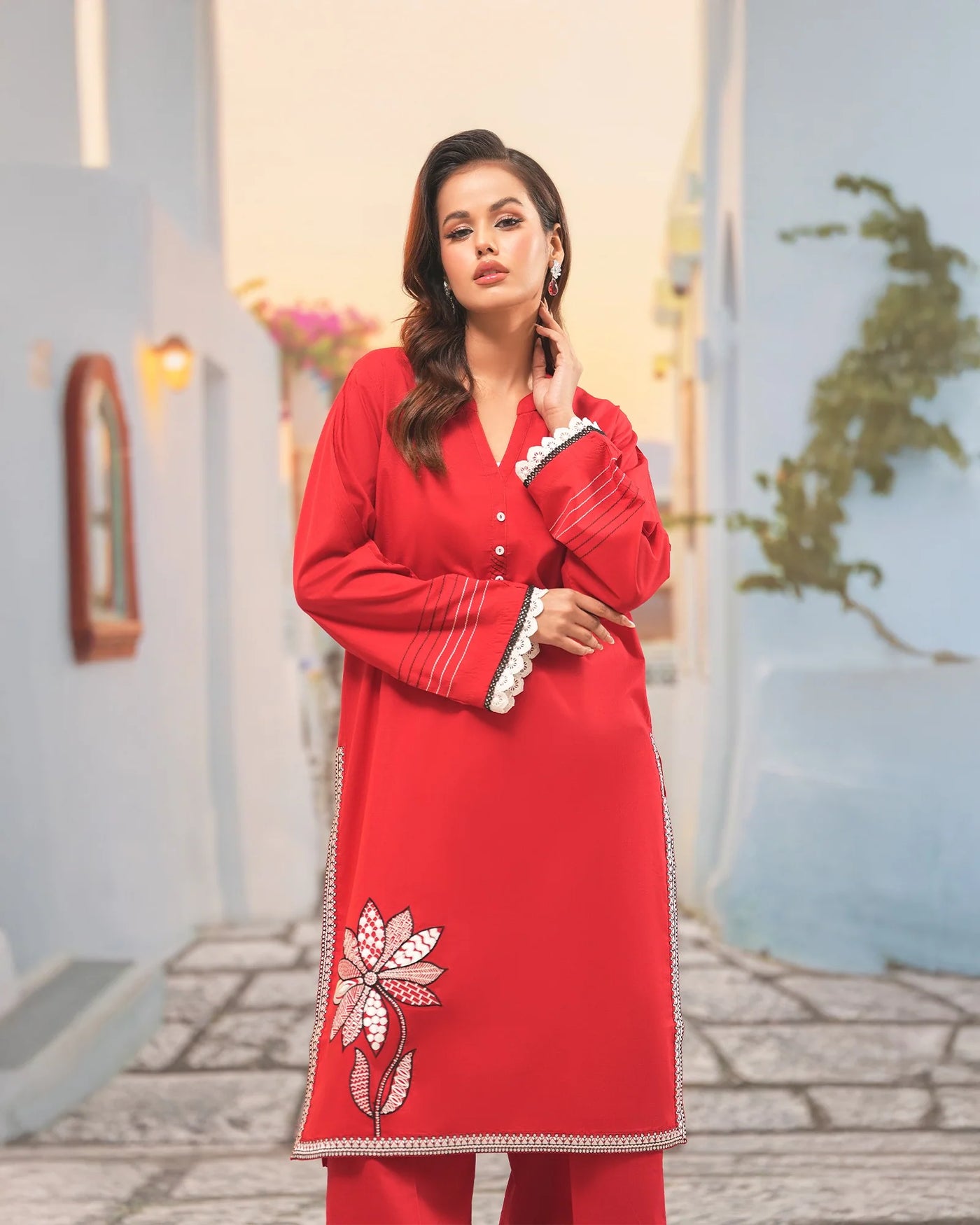 2-Piece Ready-to-Wear Cross Slub Cotton Suit | 17204-IG-C.S.CT